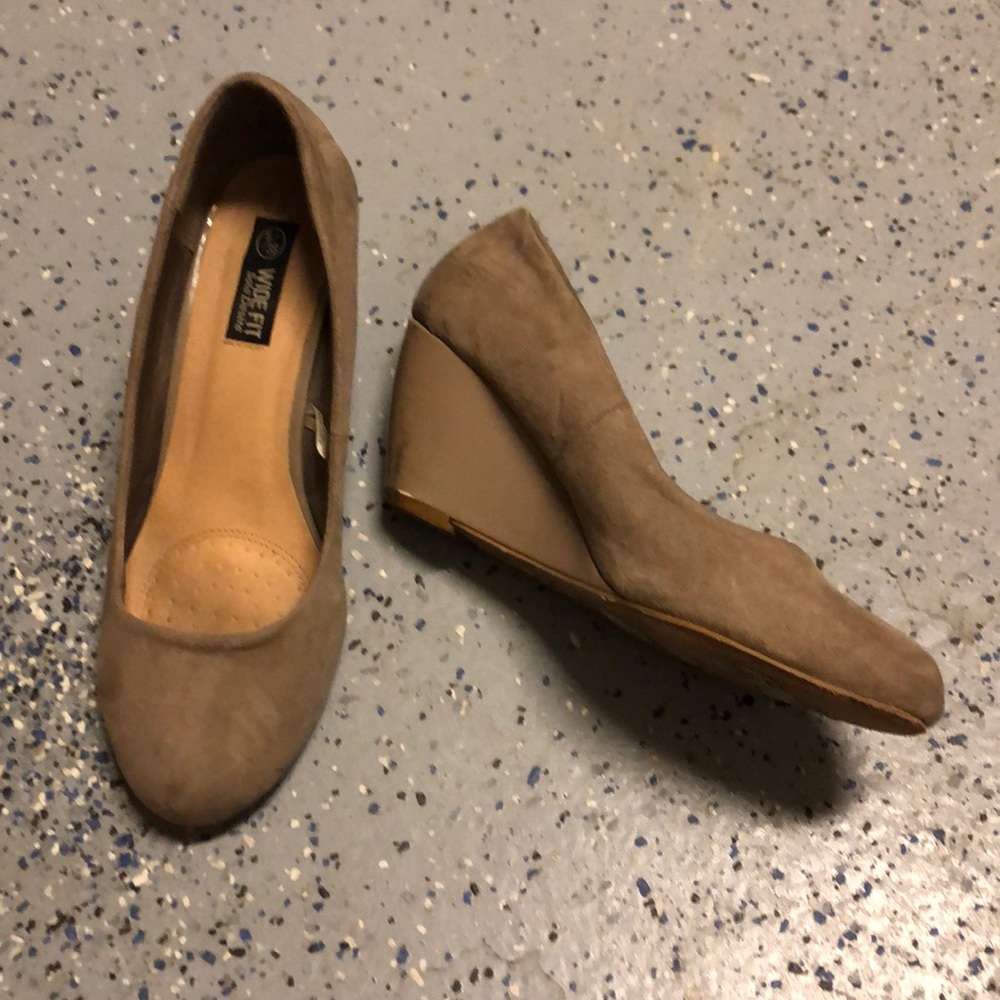 Grey faux suede Primark close toed wedges